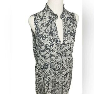 Maeve Anthropologie Tiered Maxi Dress s p Black White Floral abstract oversized